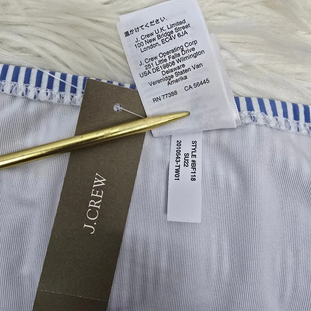 NWT J. Crew Tie High-Rise Bikini Bottom Seersucker 3X Striped Blue White BF118